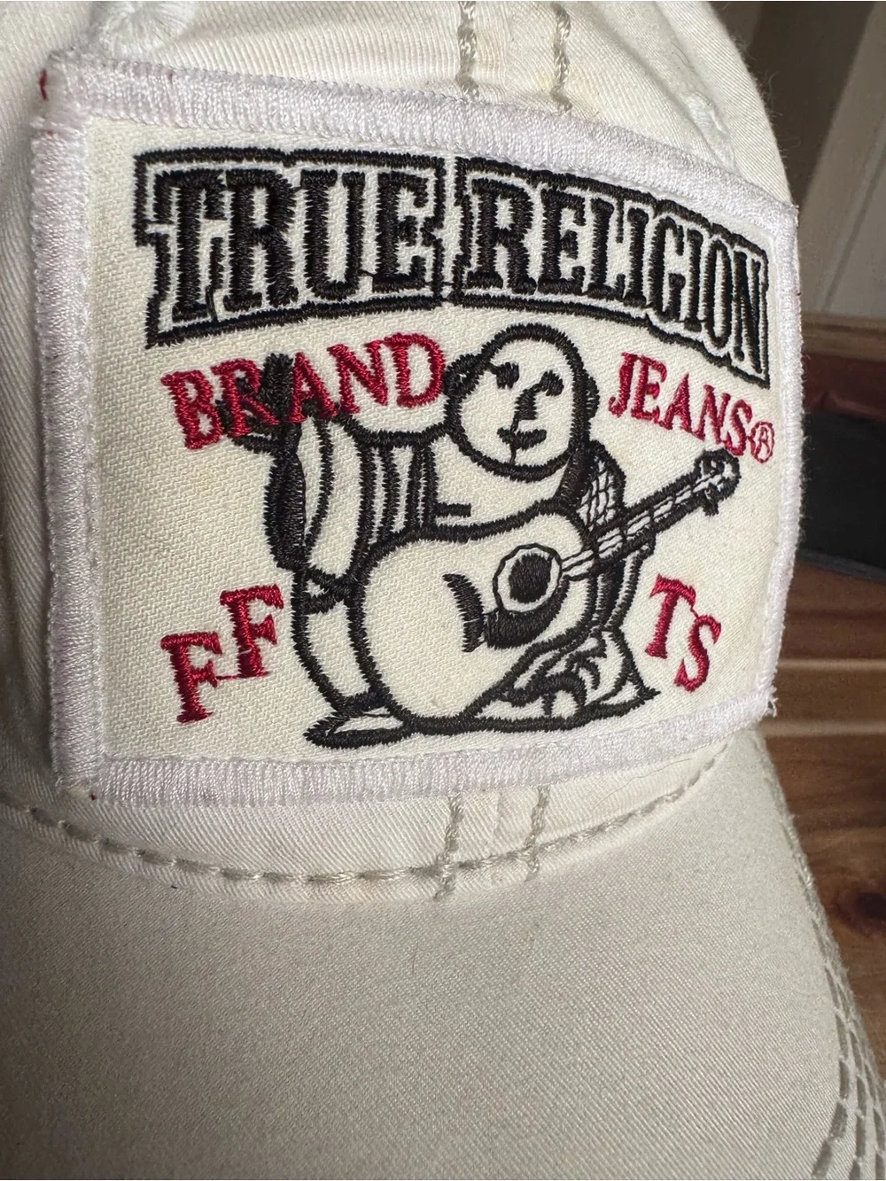 True Religion White Baseball Cap with Brown Brim Patch see photos for details